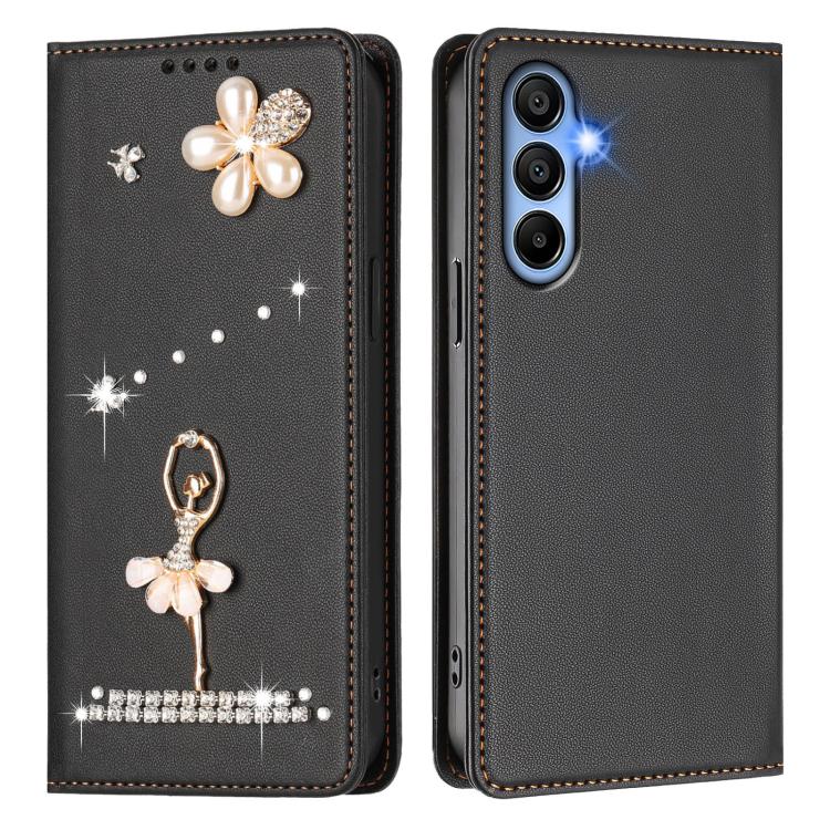 For Samsung Galaxy A15 5G / 4G Ballet Girl Diamond Studded RFID Vegan Leather Phone Case