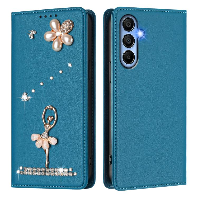 For Samsung Galaxy A15 5G / 4G Ballet Girl Diamond Studded RFID Vegan Leather Phone Case