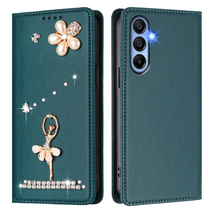 For Samsung Galaxy A15 5G / 4G Ballet Girl Diamond Studded RFID Vegan Leather Phone Case