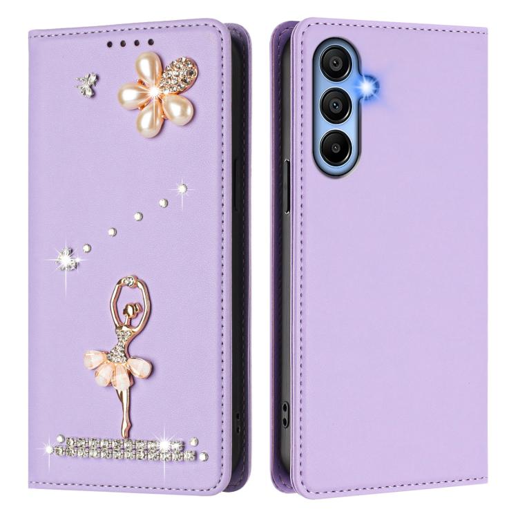 For Samsung Galaxy A15 5G / 4G Ballet Girl Diamond Studded RFID Vegan Leather Phone Case