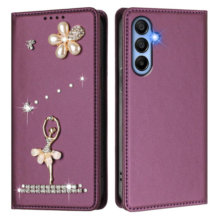 For Samsung Galaxy A15 5G / 4G Ballet Girl Diamond Studded RFID Vegan Leather Phone Case