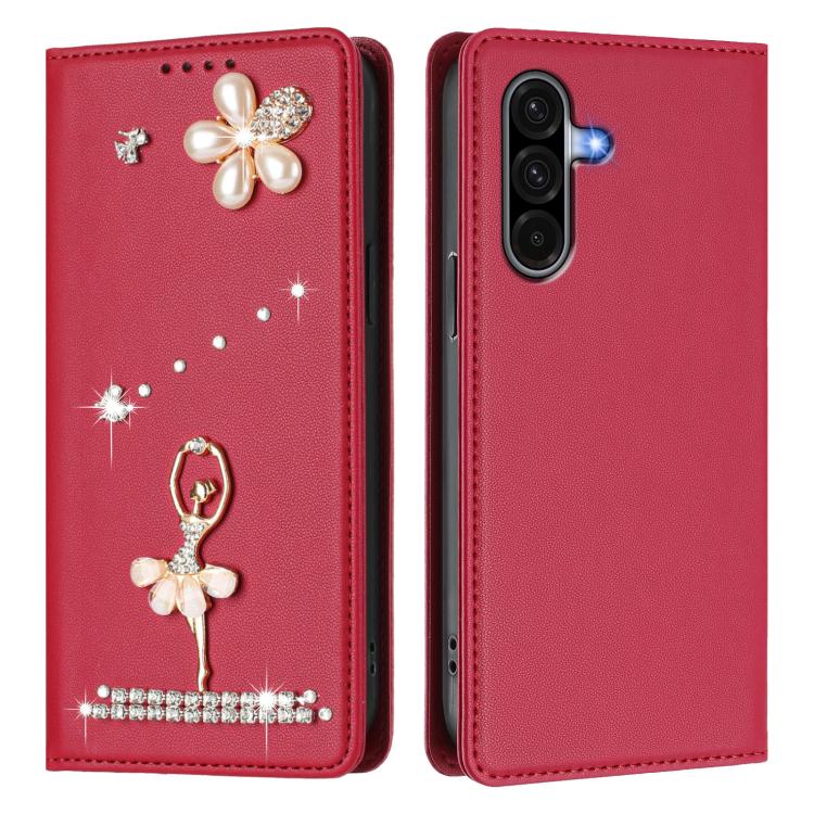 For Samsung Galaxy A17 / A26 5G Ballet Girl Diamond Studded RFID Vegan Leather Phone Case