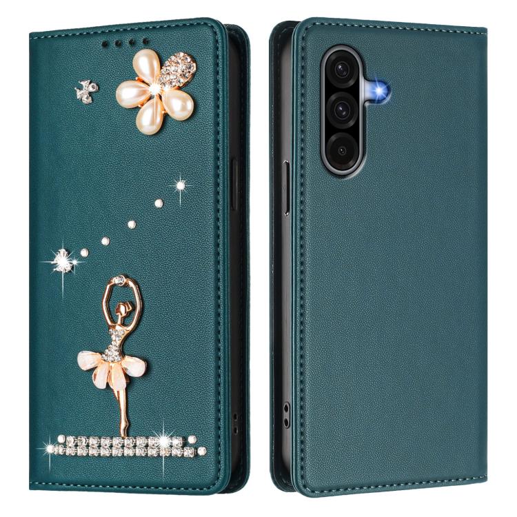 For Samsung Galaxy A17 / A26 5G Ballet Girl Diamond Studded RFID Vegan Leather Phone Case