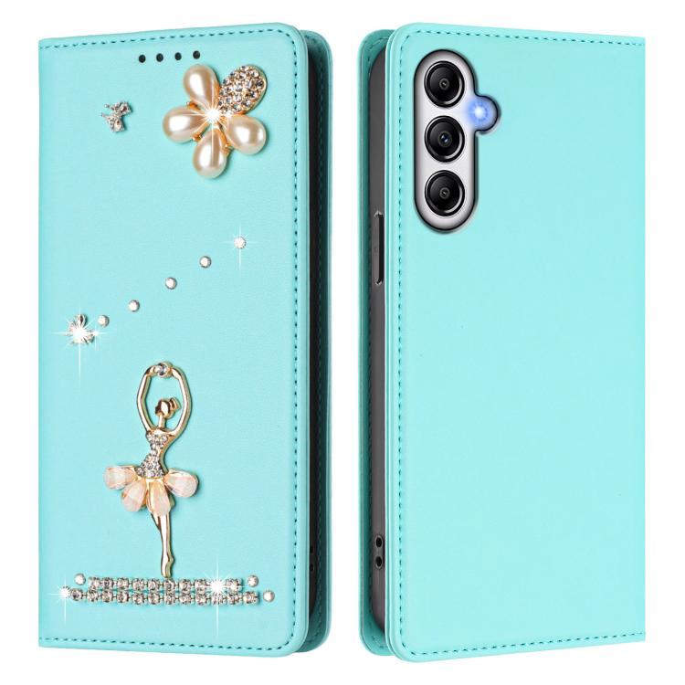 For Samsung Galaxy A24 4G Ballet Girl Diamond Studded RFID Vegan Leather Phone Case