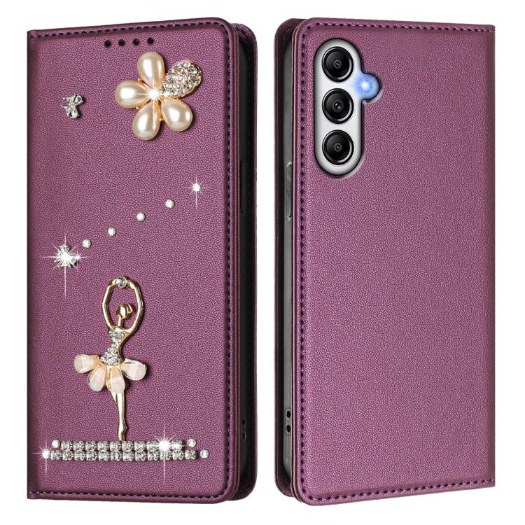 For Samsung Galaxy A24 4G Ballet Girl Diamond Studded RFID Vegan Leather Phone Case