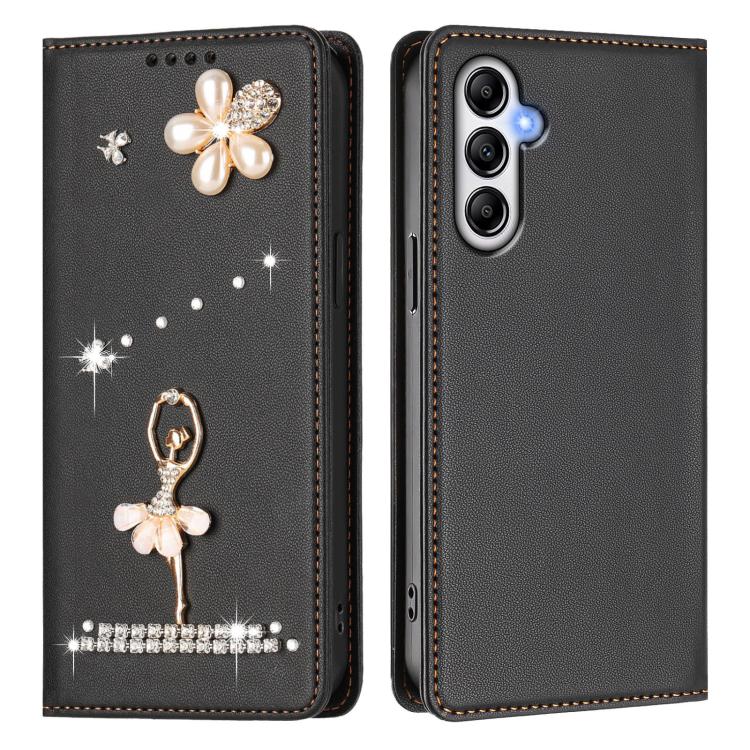 For Samsung Galaxy A25 5G Ballet Girl Diamond Studded RFID Vegan Leather Phone Case