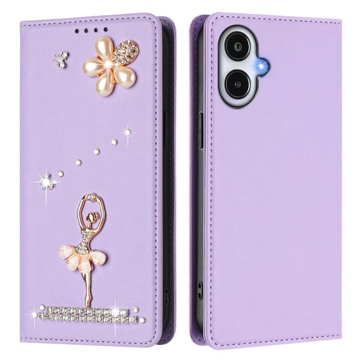 For Samsung Galaxy A25e / A25 5G JP Ballet Girl Diamond Studded RFID Vegan Leather Phone Case