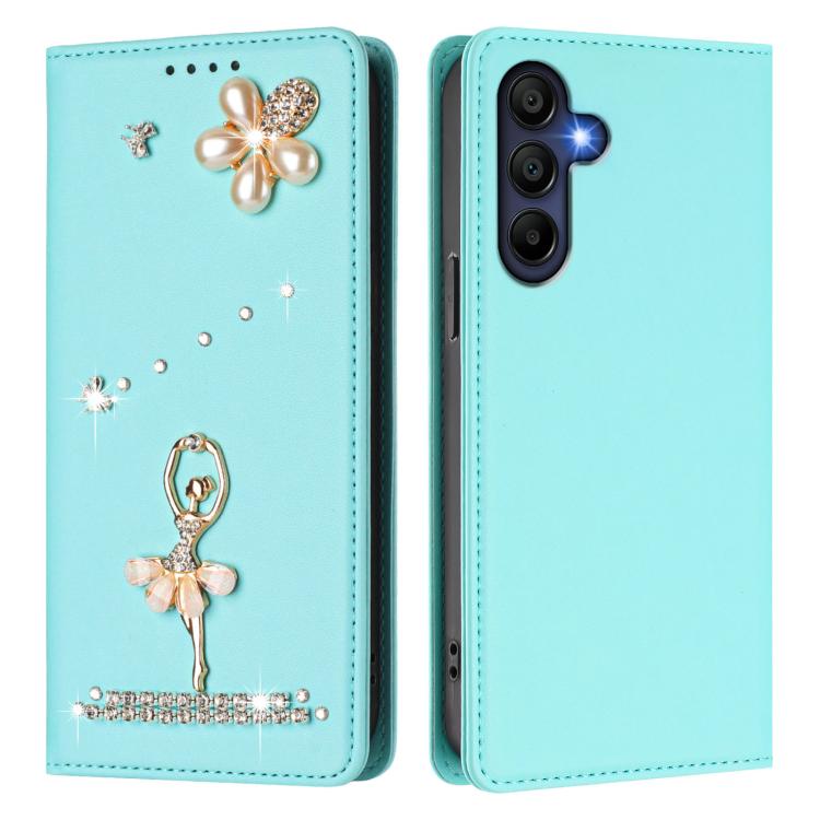 For Samsung Galaxy A26 5G Ballet Girl Diamond Studded RFID Vegan Leather Phone Case