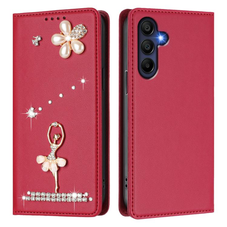 For Samsung Galaxy A26 5G Ballet Girl Diamond Studded RFID Vegan Leather Phone Case