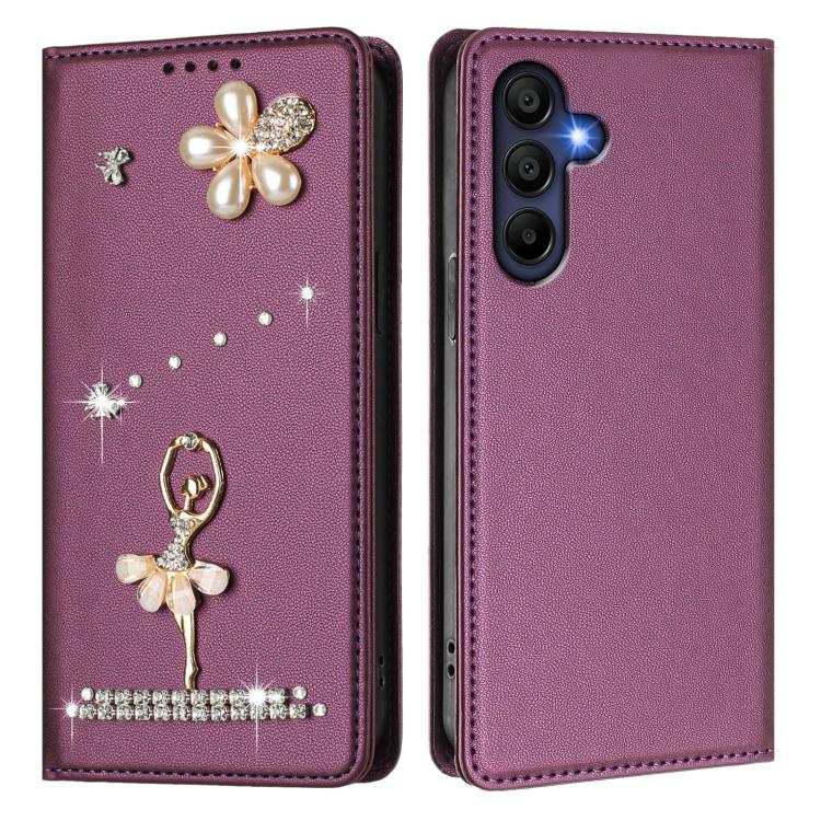 For Samsung Galaxy A26 5G Ballet Girl Diamond Studded RFID Vegan Leather Phone Case