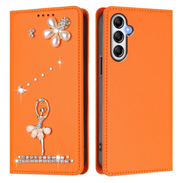 For Samsung Galaxy A35 5G Ballet Girl Diamond Studded RFID Vegan Leather Phone Case
