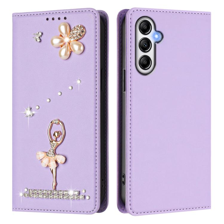 For Samsung Galaxy A35 5G Ballet Girl Diamond Studded RFID Vegan Leather Phone Case