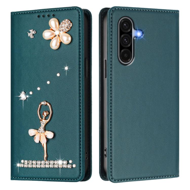 For Samsung Galaxy A36 5G Ballet Girl Diamond Studded RFID Vegan Leather Phone Case