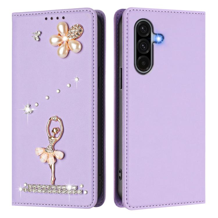 For Samsung Galaxy A36 5G Ballet Girl Diamond Studded RFID Vegan Leather Phone Case