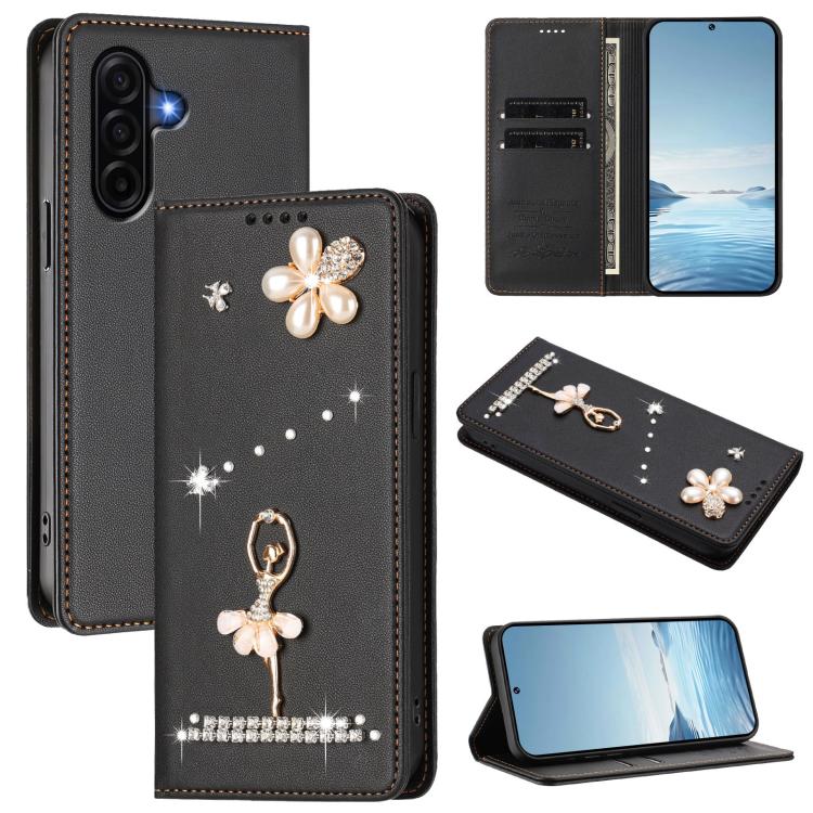 For Samsung Galaxy A37 5G Ballet Girl Diamond Studded RFID Vegan Leather Phone Case