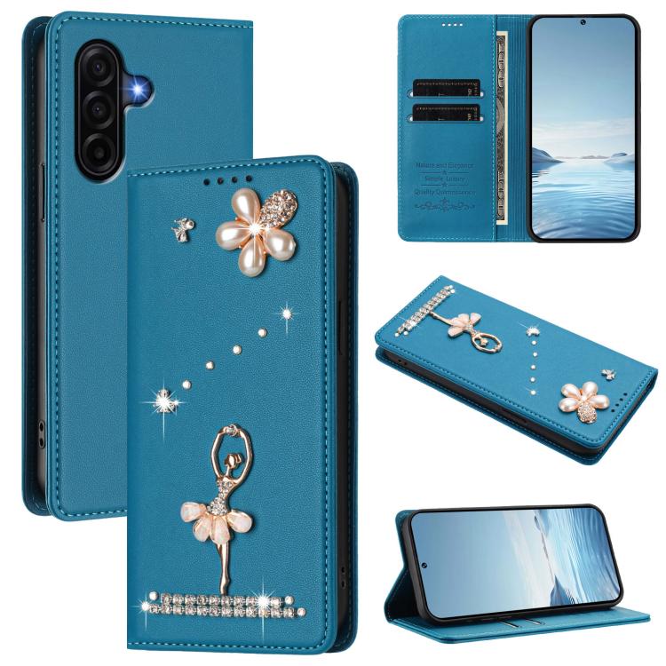 For Samsung Galaxy A37 5G Ballet Girl Diamond Studded RFID Vegan Leather Phone Case