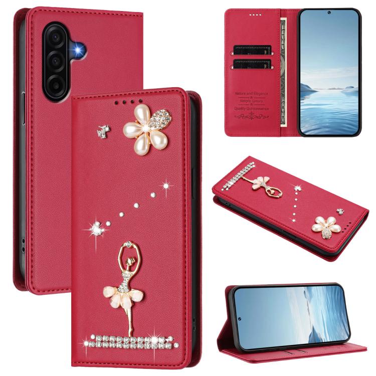 For Samsung Galaxy A37 5G Ballet Girl Diamond Studded RFID Vegan Leather Phone Case
