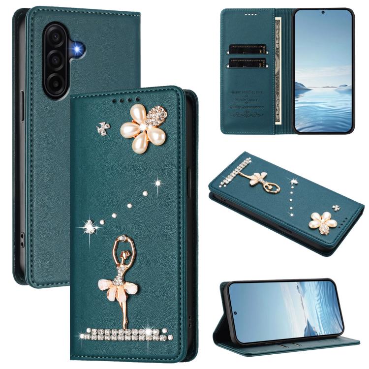 For Samsung Galaxy A37 5G Ballet Girl Diamond Studded RFID Vegan Leather Phone Case