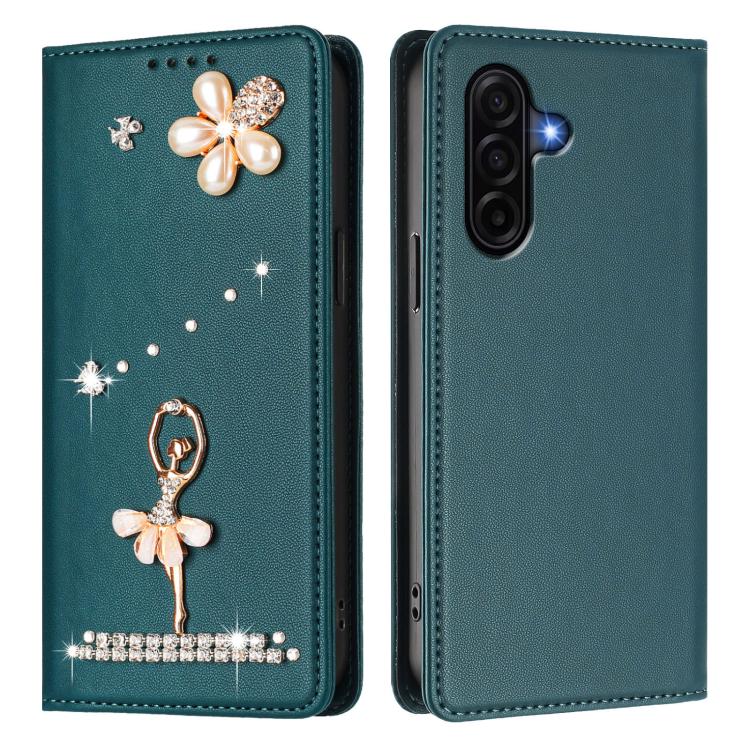 For Samsung Galaxy A37 5G Ballet Girl Diamond Studded RFID Vegan Leather Phone Case