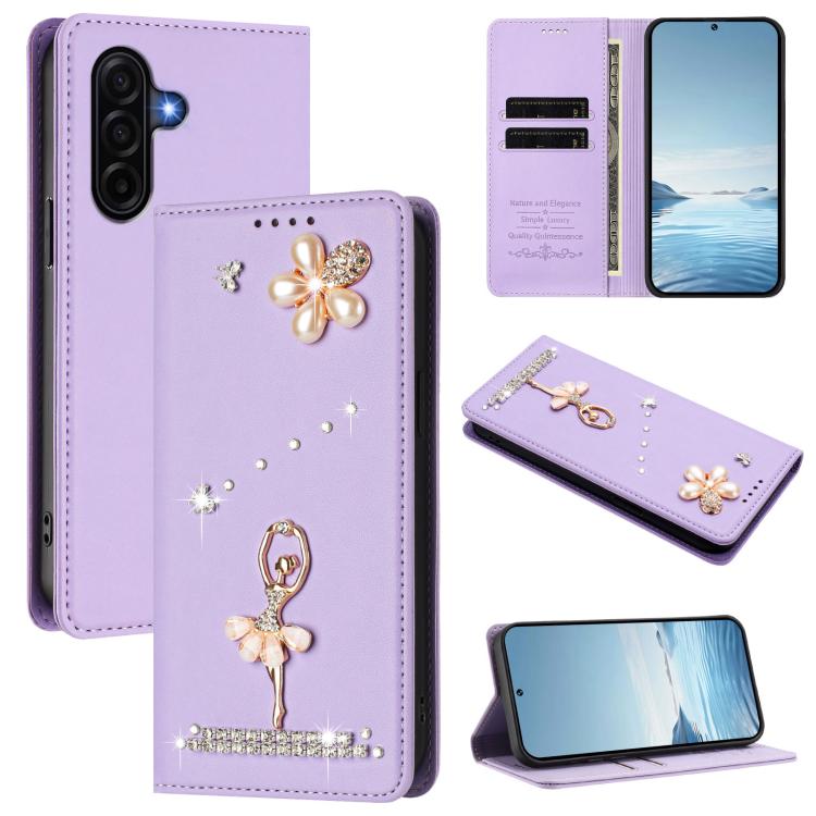 For Samsung Galaxy A37 5G Ballet Girl Diamond Studded RFID Vegan Leather Phone Case