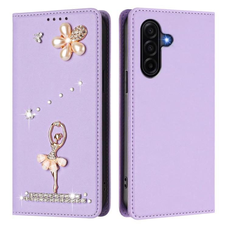 For Samsung Galaxy A37 5G Ballet Girl Diamond Studded RFID Vegan Leather Phone Case