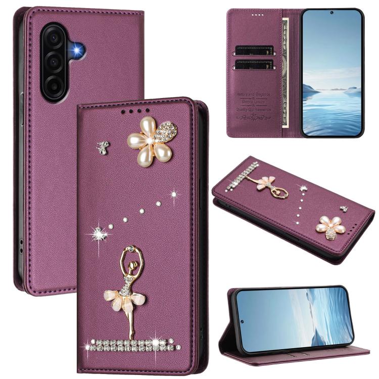 For Samsung Galaxy A37 5G Ballet Girl Diamond Studded RFID Vegan Leather Phone Case