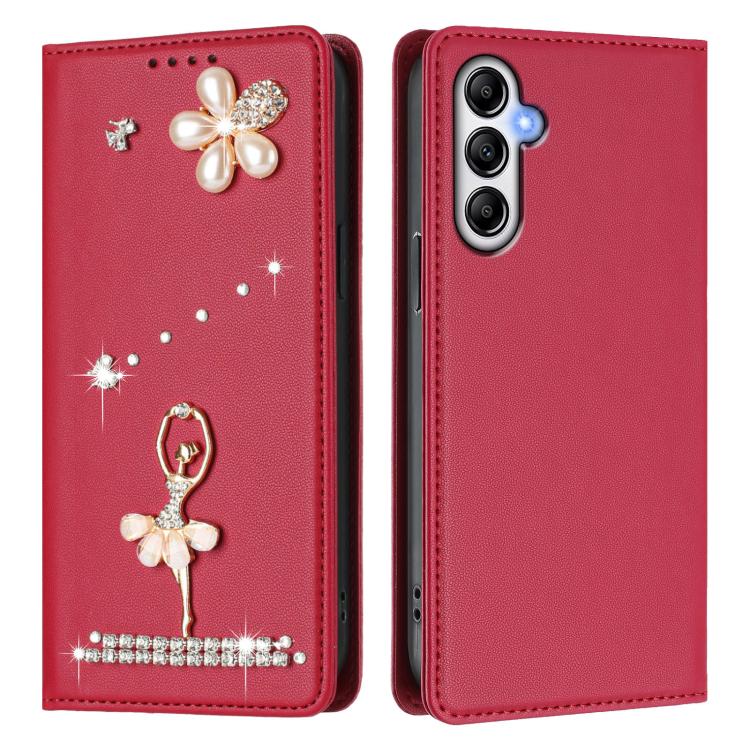 For Samsung Galaxy A54 5G Ballet Girl Diamond Studded RFID Vegan Leather Phone Case
