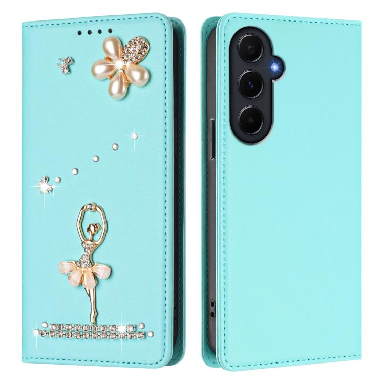 For Samsung Galaxy A55 5G Ballet Girl Diamond Studded RFID Vegan Leather Phone Case