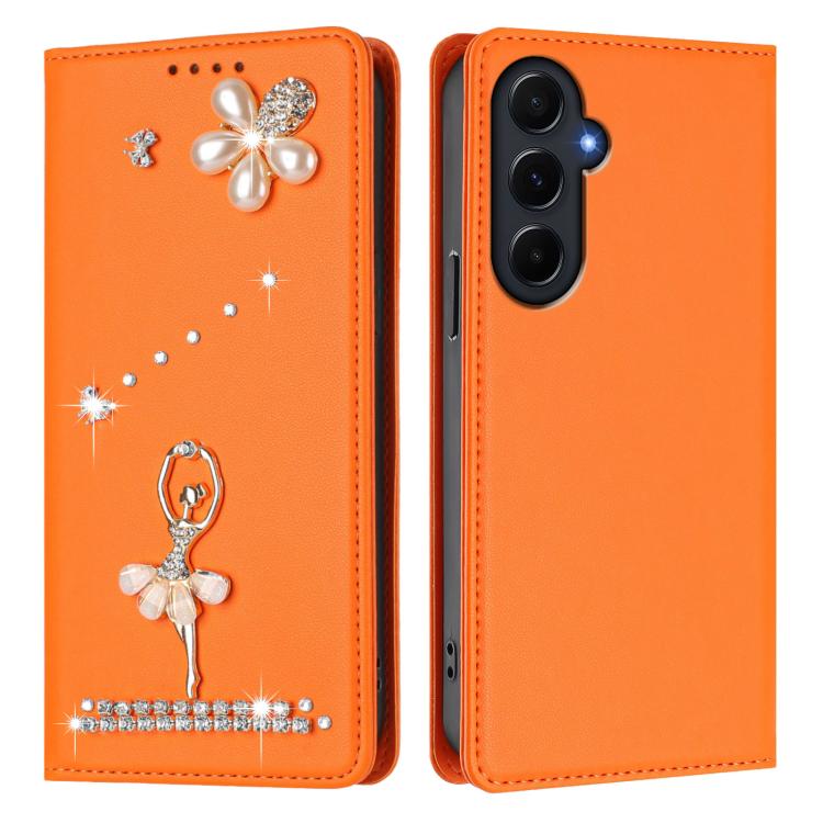 For Samsung Galaxy A55 5G Ballet Girl Diamond Studded RFID Vegan Leather Phone Case