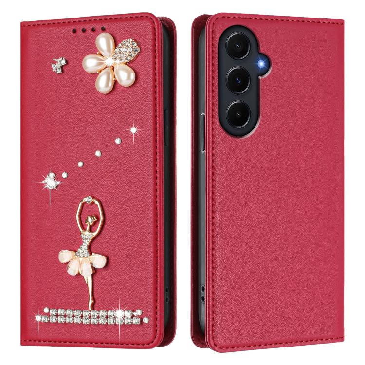 For Samsung Galaxy A55 5G Ballet Girl Diamond Studded RFID Vegan Leather Phone Case
