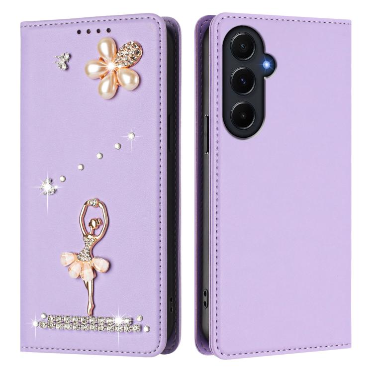 For Samsung Galaxy A55 5G Ballet Girl Diamond Studded RFID Vegan Leather Phone Case