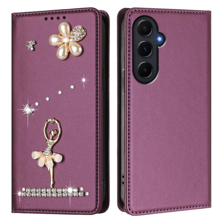 For Samsung Galaxy A55 5G Ballet Girl Diamond Studded RFID Vegan Leather Phone Case