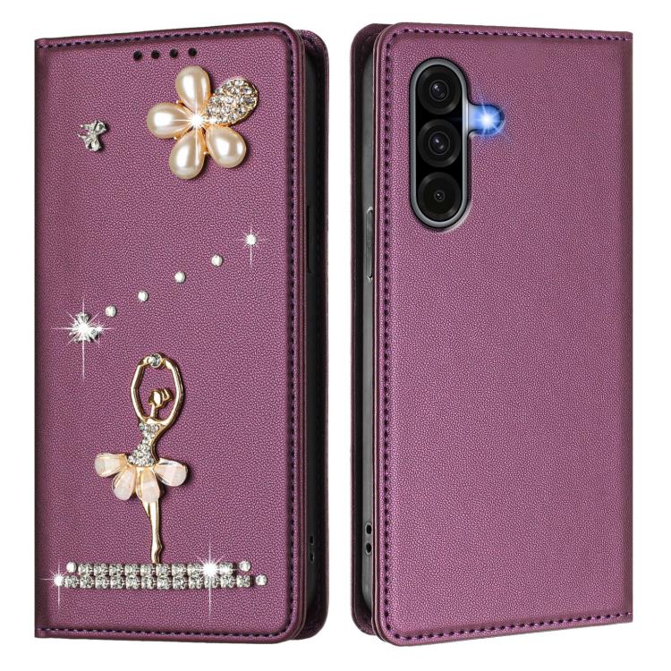 For Samsung Galaxy A56 5G / A36 5G Ballet Girl Diamond Studded RFID Vegan Leather Phone Case