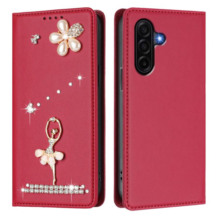 For Samsung Galaxy A57 5G Ballet Girl Diamond Studded RFID Vegan Leather Phone Case