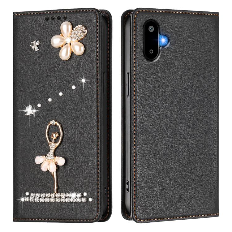For Samsung Galaxy F06 5G / M06 5G Ballet Girl Diamond Studded RFID Vegan Leather Phone Case