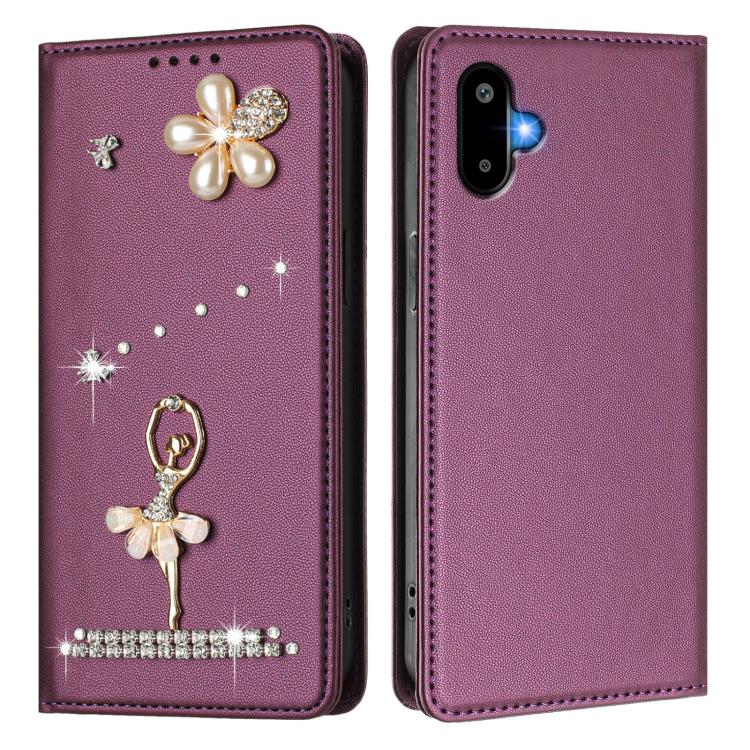 For Samsung Galaxy F06 5G / M06 5G Ballet Girl Diamond Studded RFID Vegan Leather Phone Case