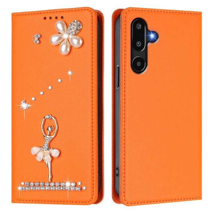 For Samsung Galaxy F16 5G / M16 5G Ballet Girl Diamond Studded RFID Vegan Leather Phone Case