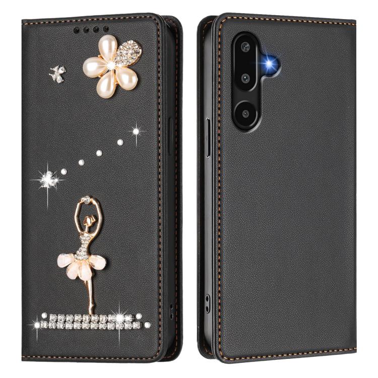 For Samsung Galaxy F16 5G / M16 5G Ballet Girl Diamond Studded RFID Vegan Leather Phone Case