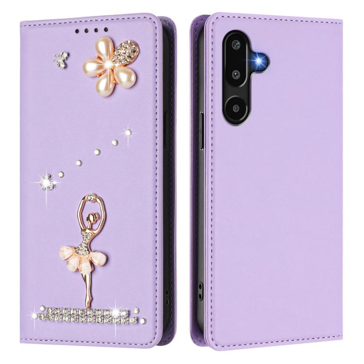 For Samsung Galaxy F16 5G / M16 5G Ballet Girl Diamond Studded RFID Vegan Leather Phone Case