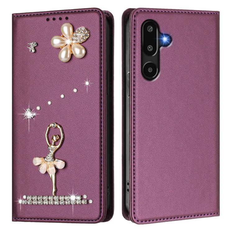 For Samsung Galaxy F16 5G / M16 5G Ballet Girl Diamond Studded RFID Vegan Leather Phone Case