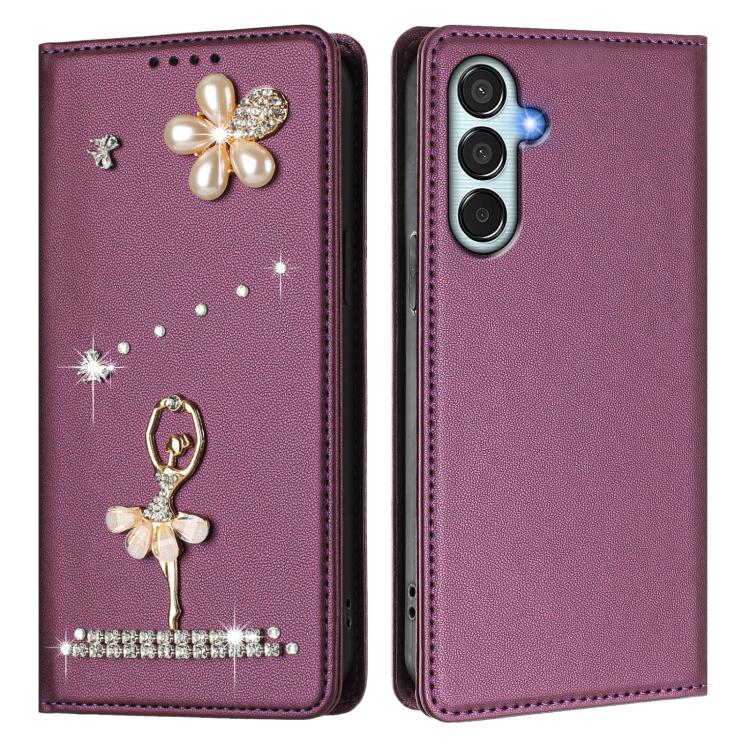 For Samsung Galaxy M15 5G / F15 5G Ballet Girl Diamond Studded RFID Vegan Leather Phone Case