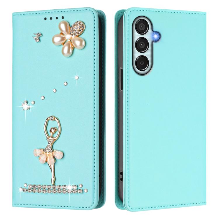 For Samsung Galaxy M34 5G / F34 5G Ballet Girl Diamond Studded RFID Vegan Leather Phone Case