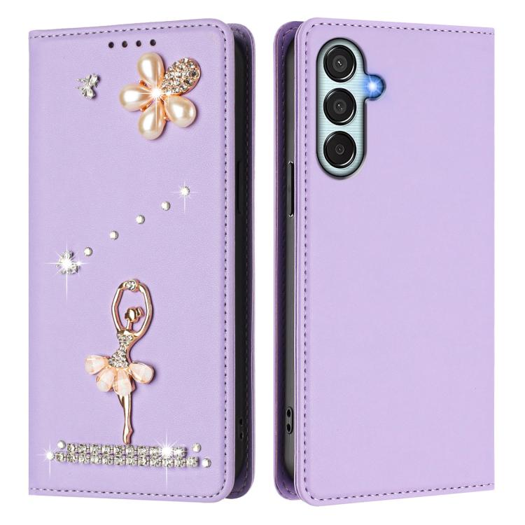 For Samsung Galaxy M34 5G / F34 5G Ballet Girl Diamond Studded RFID Vegan Leather Phone Case
