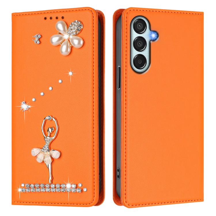 For Samsung Galaxy M35 5G Ballet Girl Diamond Studded RFID Vegan Leather Phone Case