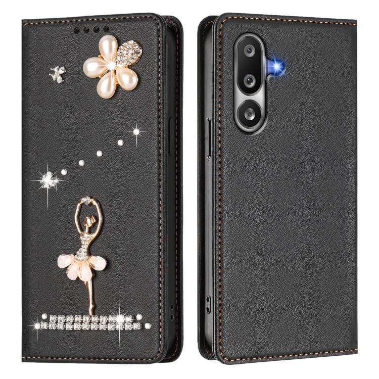 For Samsung Galaxy M36 5G Ballet Girl Diamond Studded RFID Vegan Leather Phone Case