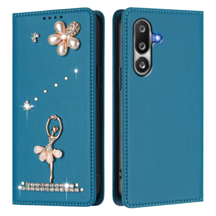 For Samsung Galaxy M36 5G Ballet Girl Diamond Studded RFID Vegan Leather Phone Case
