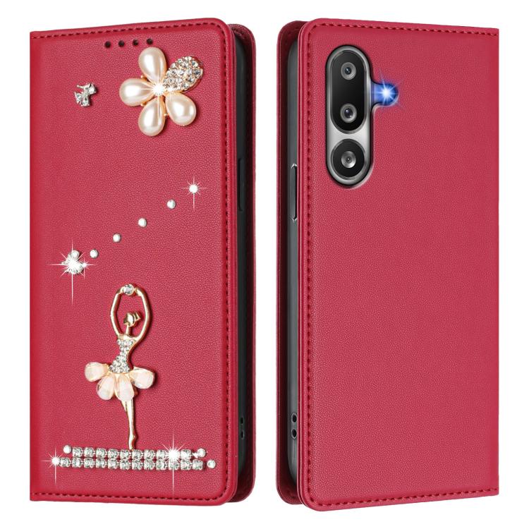 For Samsung Galaxy M36 5G Ballet Girl Diamond Studded RFID Vegan Leather Phone Case