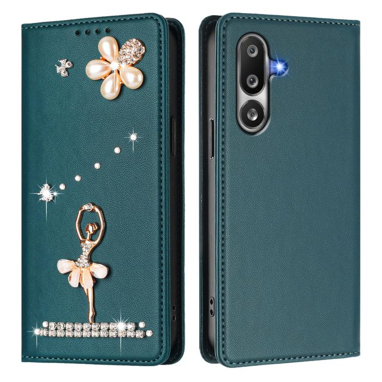 For Samsung Galaxy M36 5G Ballet Girl Diamond Studded RFID Vegan Leather Phone Case