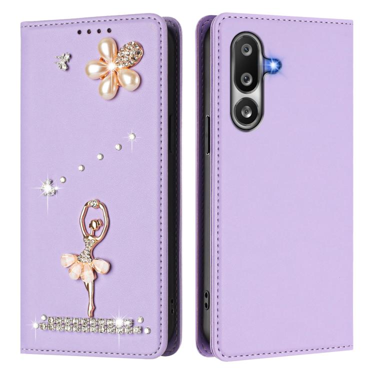 For Samsung Galaxy M36 5G Ballet Girl Diamond Studded RFID Vegan Leather Phone Case