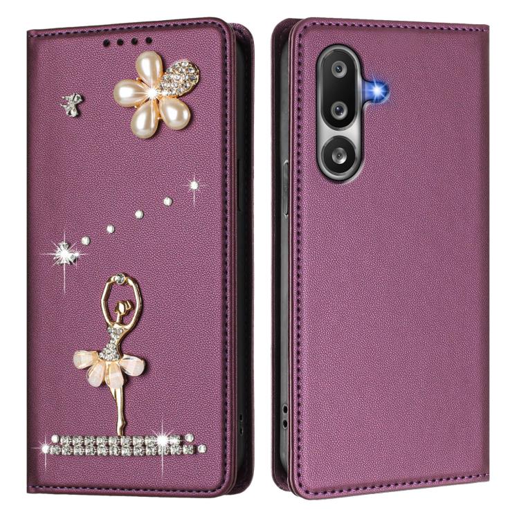 For Samsung Galaxy M36 5G Ballet Girl Diamond Studded RFID Vegan Leather Phone Case
